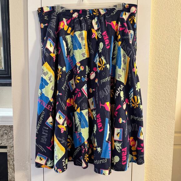 MODCLOTH Line Just This Sway Blue Vacation Travel Postcard Print Flare Skirt XL - Picture 5 of 8
